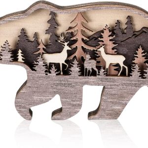 bulk purchase honoson forest animal rustic wall art decor wooden farmhouse wall decoration wooden animal decor wood forest and mountain ornaments for cabin bedroom living room decor(brown,bear style) trade price