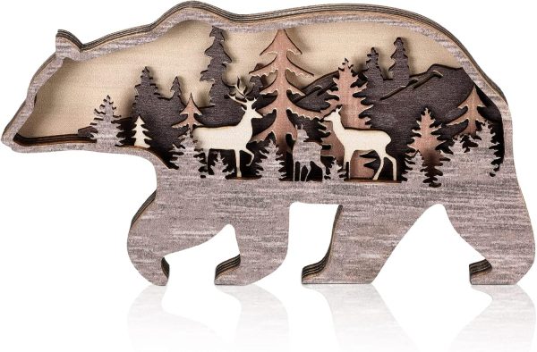 bulk purchase honoson forest animal rustic wall art decor wooden farmhouse wall decoration wooden animal decor wood forest and mountain ornaments for cabin bedroom living room decor(brown,bear style) trade price