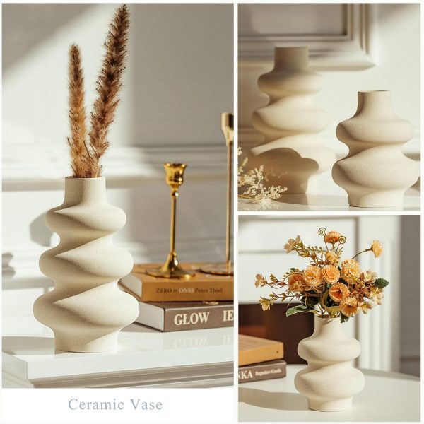 dropship from factory ceramic vases set 2, modern home decor,off white round vases,modern dried flower vases, boho home decor for centerpieces wedding dinner table party living room office bedroom mass production supply