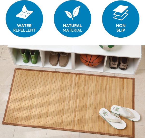manufacturer direct idesign formbu bamboo mat rug runner for bathroom, kitchen, entryway, hallway, office, mudroom, 34" x 21", natural wood trade price