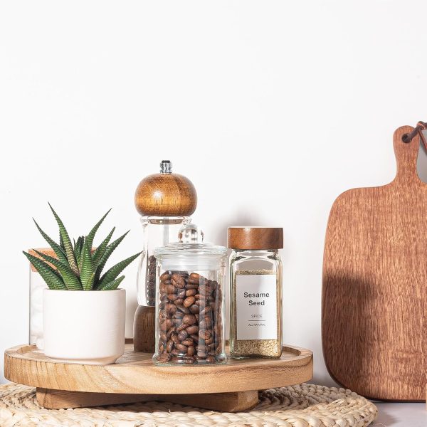 wholesale direct round decorative tray wood bathroom counter organizer farmhouse kitchen decor wooden riser for soap dish, perfume, candle, sponge, 10" - brown bulk purchase at factory prices