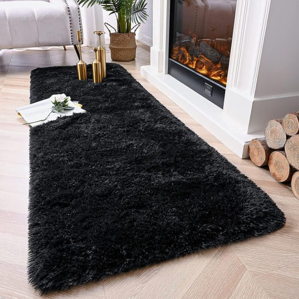 global sourcing chicrug soft runner rugs for bedroom living room plush fluffy rug 2x6 feet, shag furry area rug carpet non shedding for nursery children kids girls room home decorative, black oem/odm services