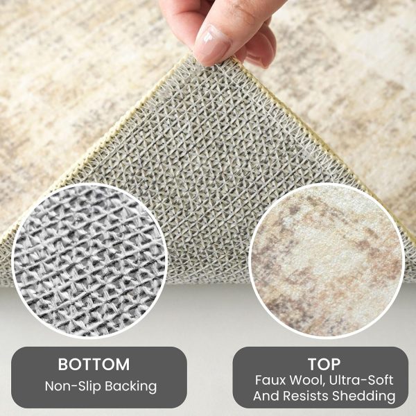 global sourcing iohouze small abstract area rug 2x3 ft entryway rug washable door mat indoor entrance, non slip throw rug, printed faux wool front door rug for foyer kitchen, beige brown oem/odm services