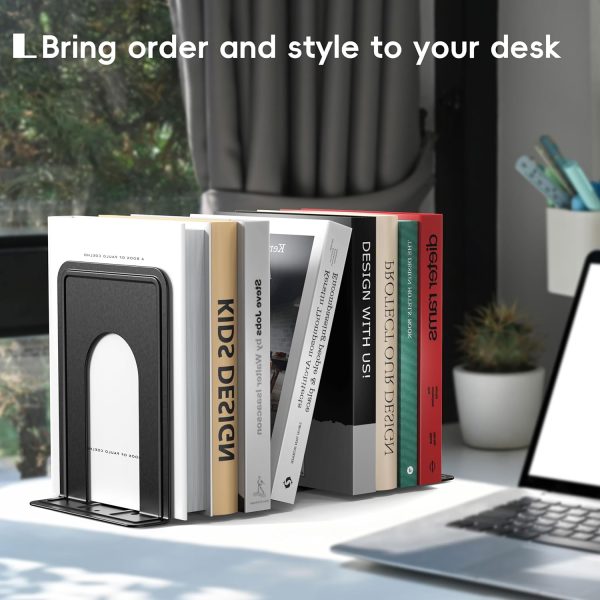 supplier direct optomni bookends, book end supports heavy duty metal bookend support, book ends supports for shelves decor home office school (2 pairs/4 pieces, black) wholesale prices