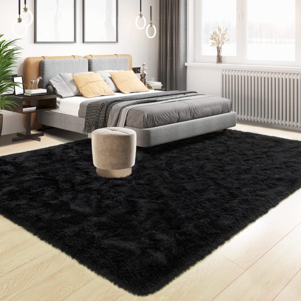 global sourcing tepook super soft fluffy rug for bedroom, modern shaggy rug fuzzy kids rug for living room, plush indoor nursery home decor rug with non-slip bottom, black, 4 x 6 feet oem/odm services
