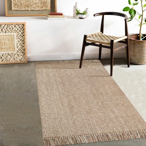 manufacturer direct collive washable area rug 3' x 5', modern woven kitchen rugs, tan/cream braided cotton rug indoor door mat throw carpet for entryway living room nursery mudroom laundry room trade price