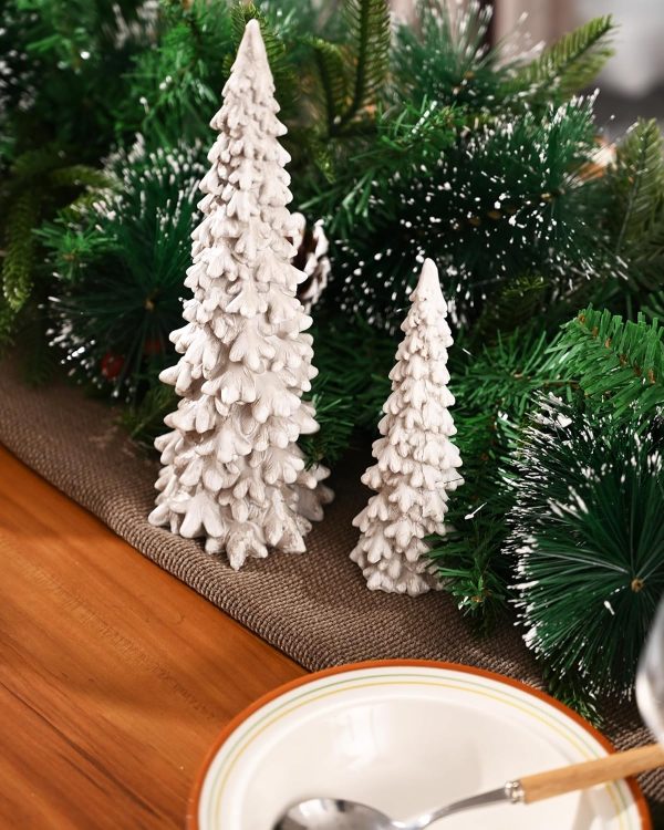 dropship from factory rm roomers 2pcs resin christmas tree statues, table top small white christmas decorative figurine set, indoor artificial xmas tree figurines for desk gifts mass production supply