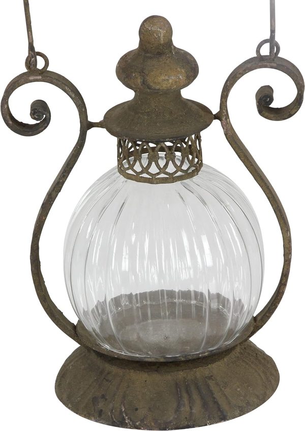custom wholesale deco 79 metal glass lantern 11" h, 8" w-52931, 8" x 6" x 11", brown oem/odm services