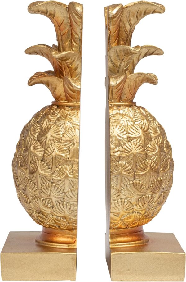 supplier direct creative co-op pineapple shaped gold resin bookends (set of 2 pieces) wholesale prices