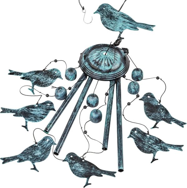 producer to buyer monsiter qe bird wind chimes for outside, outdoors with 4 large aluminum tubes & s hook - clearance hanging decor for garden, patio, backyard or porch discounted pricing