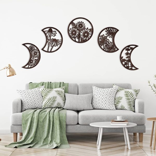bulk purchase 5 pieces moon phase wall decor boho hanging moon phase nordic wood wall art for living room bedroom home wall decoration room apartment bar ornament (brown) trade price