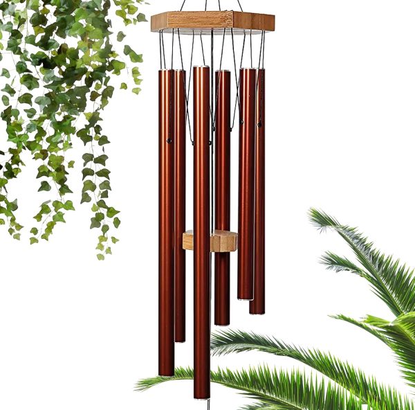 producer to buyer upblend outdoors wind chimes for outside - deep tone wind chimes, windchimes outdoors, memorial, sympathy, loss of loved one, gifts for women, ideas for mom, grandma, outdoor porch, 29" copper red discounted pricing