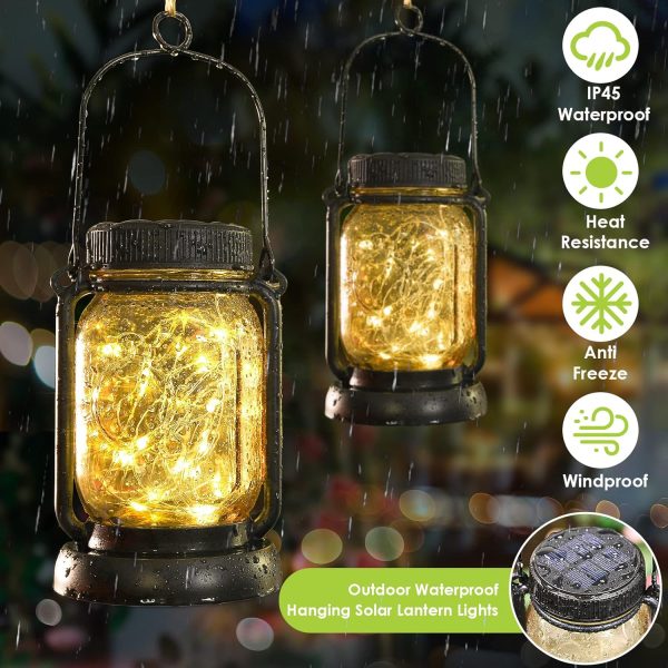 custom wholesale mlambert 4 pack solar hanging lantern with stakes, outdoor waterproof solar mason jar fairy string lights decorative vintage glass lamp-warm white oem/odm services