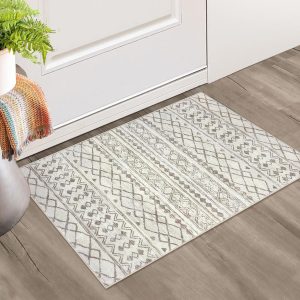 global sourcing kuta moroccan washable rugs, 2x3 beige entryway rug non-slip washable small rug, ultra soft vintage distressed geometric low-pile indoor door mat floor carpet for indoor rugs, entrance, kitchen oem/odm services
