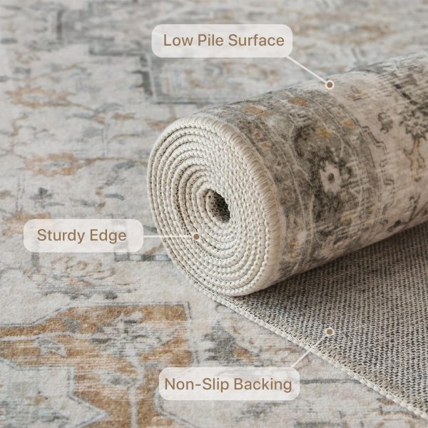 global sourcing genimo area rug 2x3 doormat, machine washable low pile rugs, small retro chenille entryway mat for entrance, hallway, kitchen and corridor, light taupe brown oem/odm services