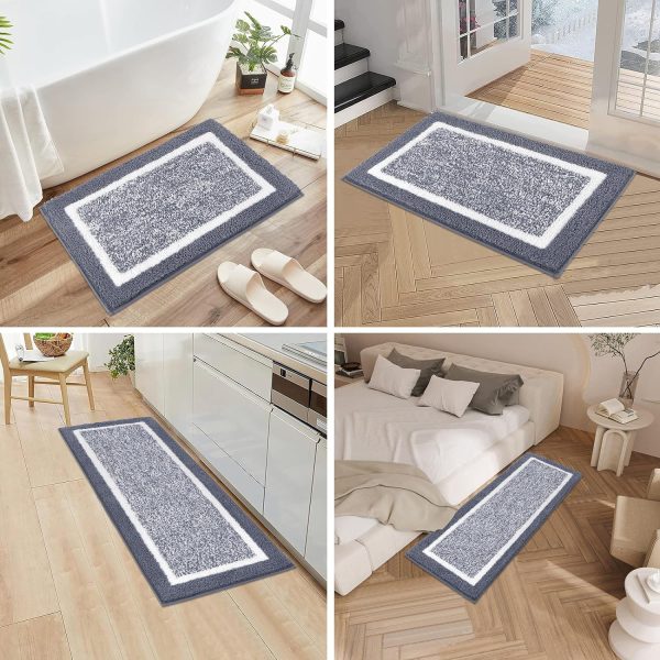 global sourcing pauwer bathroom rug mat set 3 piece, microfiber shaggy bath set, non-slip ultra soft carpet mats, absorbent with u-shaped toilet for bathroom, tub, shower, dark grey oem/odm services