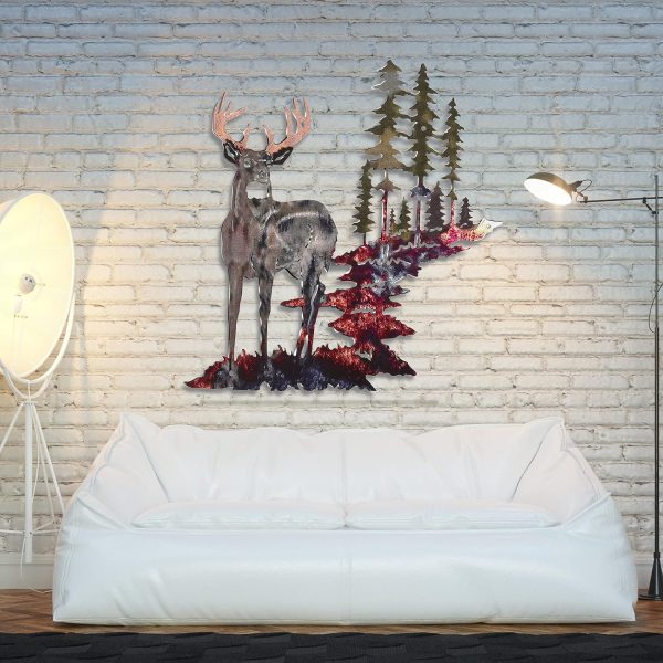 factory direct moxweyeni metal deer wall art forest deer wall decor metal tree wall art metal deer decor rustic forest hunting sign for living room bedroom bathroom indoor outdoor, 11.8 x 7.9 inch(bright color) volume discount
