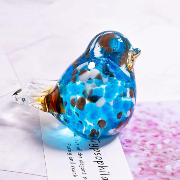 dropship from factory hand blown glass blue bird handmade crystal bird figurine glass blue bird with brown tail statue glass birds sculpture decorative ornaments for home decor,birthday present,women gift of happiness mass production supply