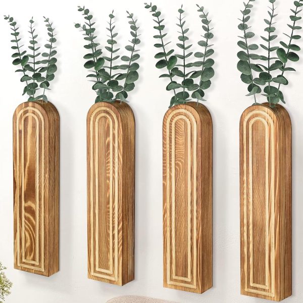 bulk purchase 4pack wall decor wood wall planters for indoor plants, wood wall decor for bathroom, living room, bedroom, modern farmhouse wall decor wood vase for decor dried flowers and faux greenery(rustic brown) trade price