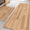 manufacturer direct lumi 2pcs ultra-thin wood grain kitchen mat set, low profile, non slip, quick dry, washable kitchen rugs, teak, 17"x31.5" + 17"x60" trade price
