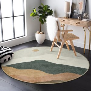 manufacturer direct 4ft abstract round rug,soft washable non-slip sun and mountain circle kids room rugs,chic faux wool low-pile circular throw rugs for entryway/bedroom/nursery/living room/bathroom(grey) trade price