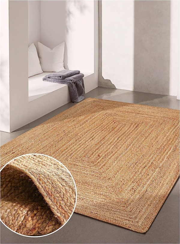 manufacturer direct kema jute braided area rug, 4x6 feet (48x72 inches) - rustic vintage braided reversible rectangular rug, shag rugs for bedroom, jute kitchen rug, living room rugs, floor rug trade price