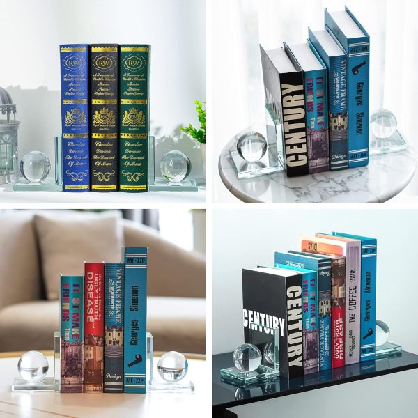 supplier direct 1 pair crystal bookends with crystal ball decorative ornaments,l shape non-skid sturdy book ends for heavy books,book holder stopper for shelf office home (4inch,clear) wholesale prices
