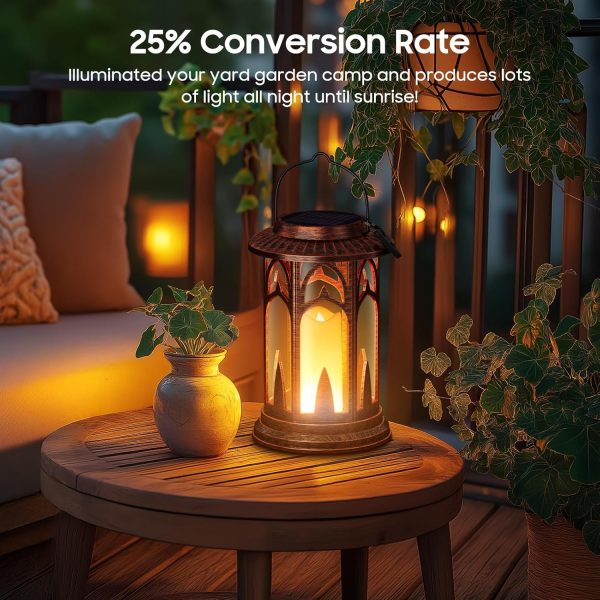custom wholesale solar lanterns outdoor waterproof, 2 pack flickering flameless outdoor solar candle lantern, solar powered & battery powered hanging lanterns decorative outdoor for porch garden christmas decorations oem/odm services