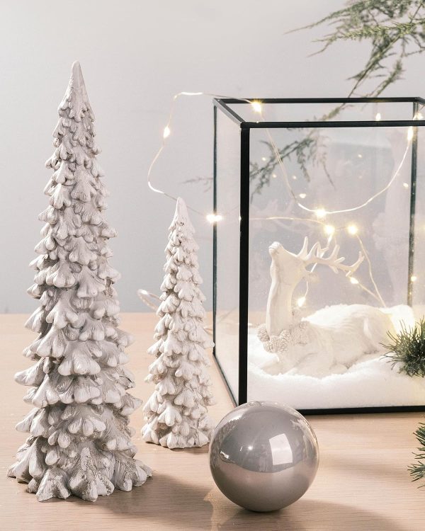 dropship from factory rm roomers 2pcs resin christmas tree statues, table top small white christmas decorative figurine set, indoor artificial xmas tree figurines for desk gifts mass production supply