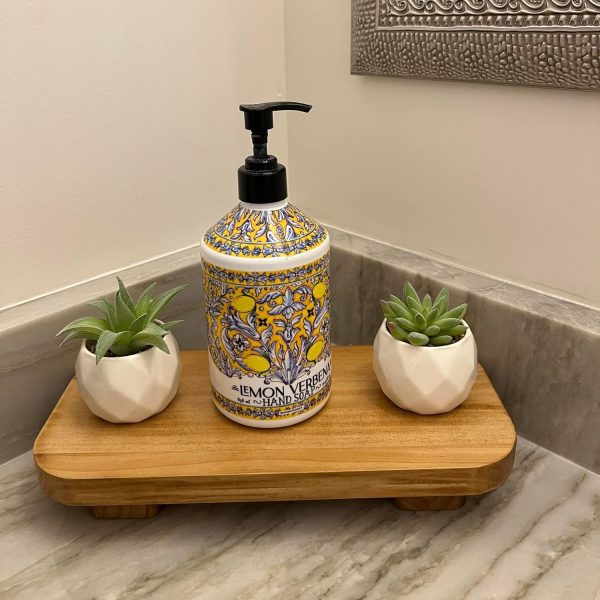 wholesale direct farmhouse wood tray rustic wooden pedestal 12 * 5.5 * 2 inches decorative wood riser for farmhouse kitchen counter bathroom room decor (brown) bulk purchase at factory prices