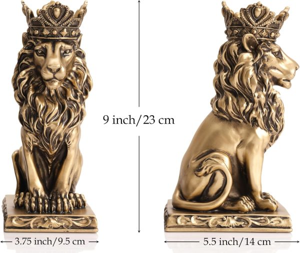 dropship from factory lion statue decor 9 inch resin, cool lion stuff to put on shelves, antique gold decor accent crown lion statue man home office desk table shelf decoration, men father leo lion gift mass production supply