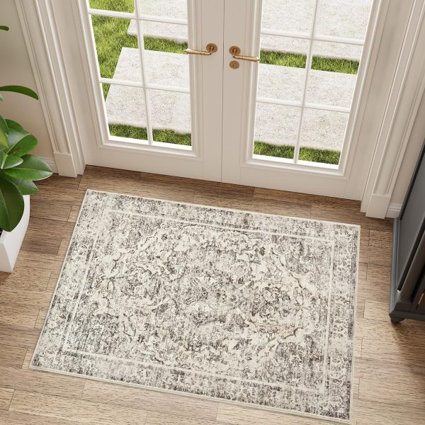 global sourcing entryway rug - 2'x3' boho soft low pile washable area rug, non-slip small rugs indoor for front door entrance kitchen bathroom, vintage carpet stain resistance (black, 2x3ft) oem/odm services