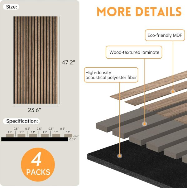 bulk purchase wood slat wall panel | 4 pcs soundproof wall panels 48" x 24.5" wood wall panels 3d sound dampening panels wall decoration - walnut trade price