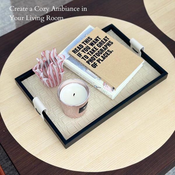 wholesale direct modern luxury 16"x11" woven leather and wooden rectangle tray - jewelry tray, vanity tray, decorative tray, catchall tray, serving tray, and for all occasions by curated collectives (beige, large) bulk purchase at factory prices