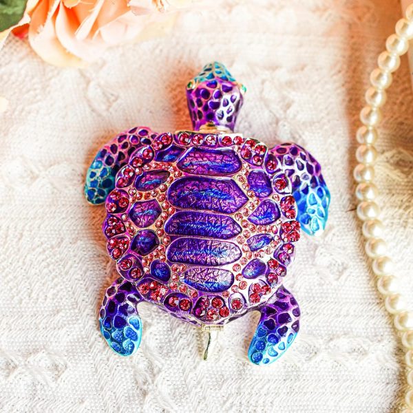dropship from factory yu feng sea turtle figurine trinket boxes hinged collectible crystal bejeweled decorative turtle animal jewelry holder box(purple) mass production supply