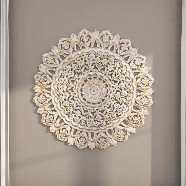 bulk purchase deco 79 wood floral handmade home wall decor intricately carved mandala wall sculpture, wall art 35" x 2" x 35", white trade price