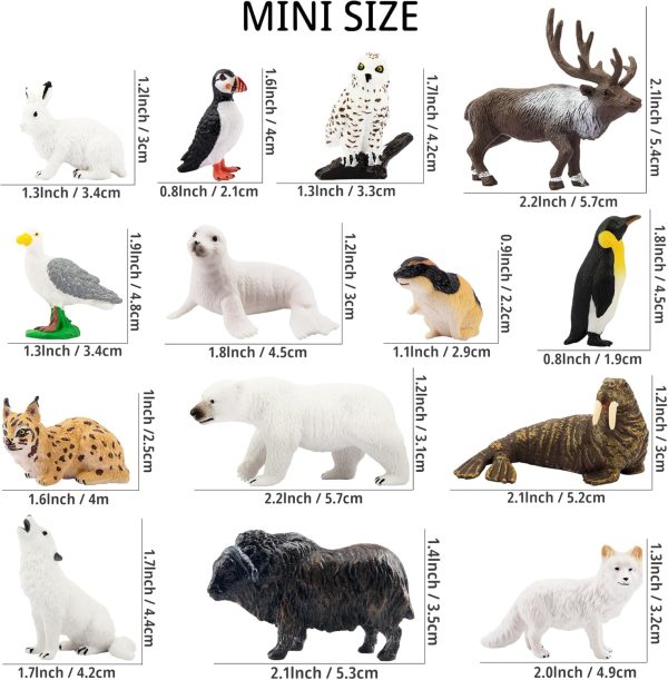 dropship from factory toymany 14pcs mini arctic animals figurines set, polar animals toys with polar bear, caribou, penguin, walrus, wolf figurines cake toppers birthday easter gifts for preschool kids mass production supply