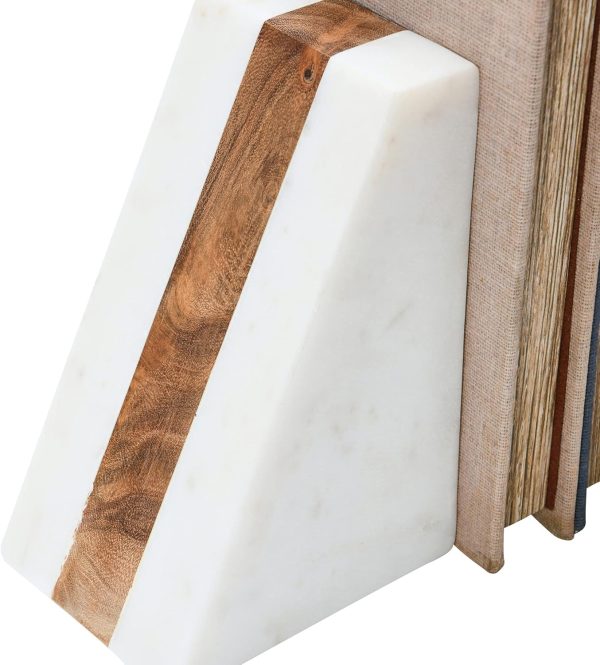 supplier direct main + mesa marble geometric bookends with wood inlay, white wholesale prices