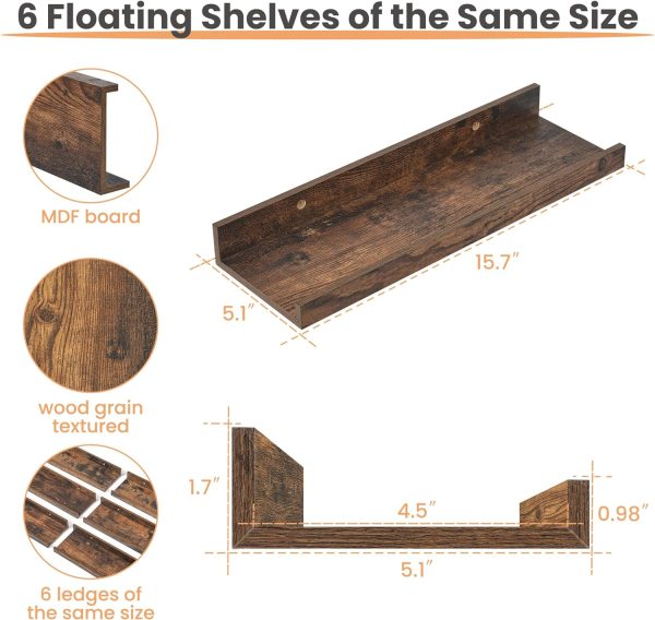 bulk purchase upsimples floating shelves for wall, wall shelves for decor storage set of 6, wall mounted wood shelves for bedroom, living room, bathroom, kitchen, picture ledge shelves, brown trade price