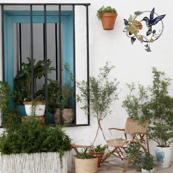 factory direct zoihet round metal bird wall art decor - hummingbird wall art silhouette for your patio, garden, and fence art decor, bird wall silhouette indoor and outdoor hanging (yellow) volume discount