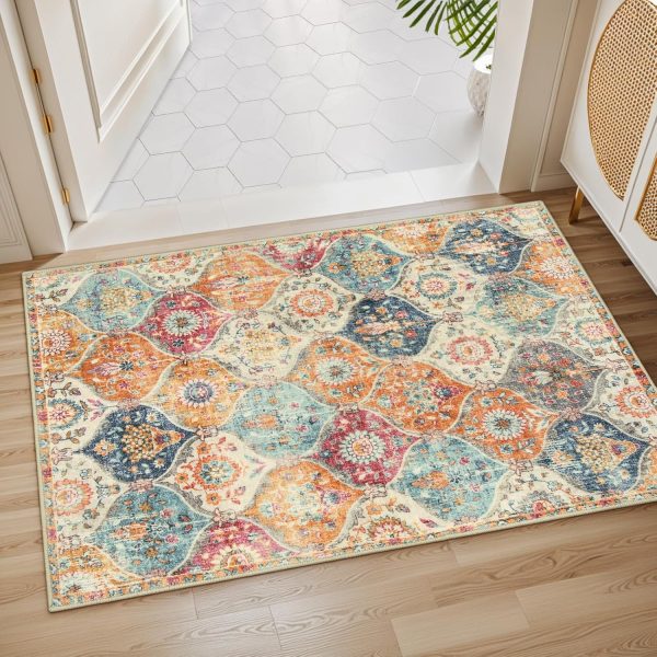 global sourcing lahome moroccan trellis area rug, 2x3 entry rug non-slip washable indoor door mat, small oriental accent throw rug for bedroom kitchen entryway bathroom (cream, 2x3ft) oem/odm services