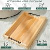 wholesale direct wooden serving tray by tasteful surroundings – ottoman tray - natural wood color with black metal handles - modern decorative trays with metal handles – coffee table tray for living room & bedroom bulk purchase at factory prices