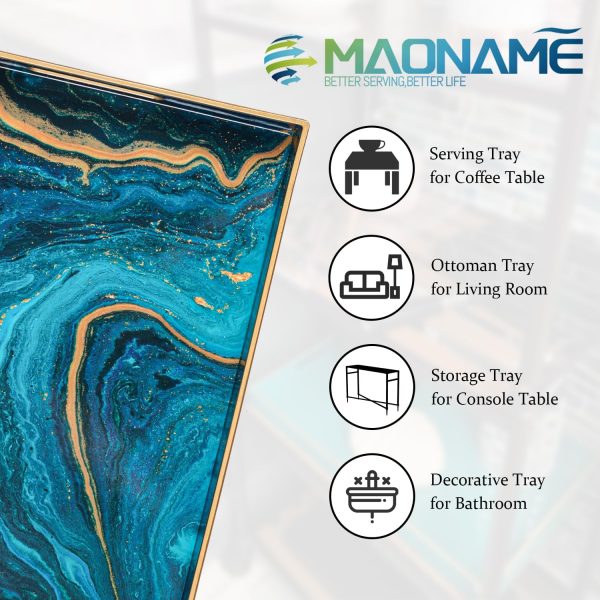 wholesale direct maoname plastic decorative tray, marbling tray with handles, rectangular coffee table tray, serving tray for ottoman, bathroom, 15.7” x 11.8”, blue bulk purchase at factory prices