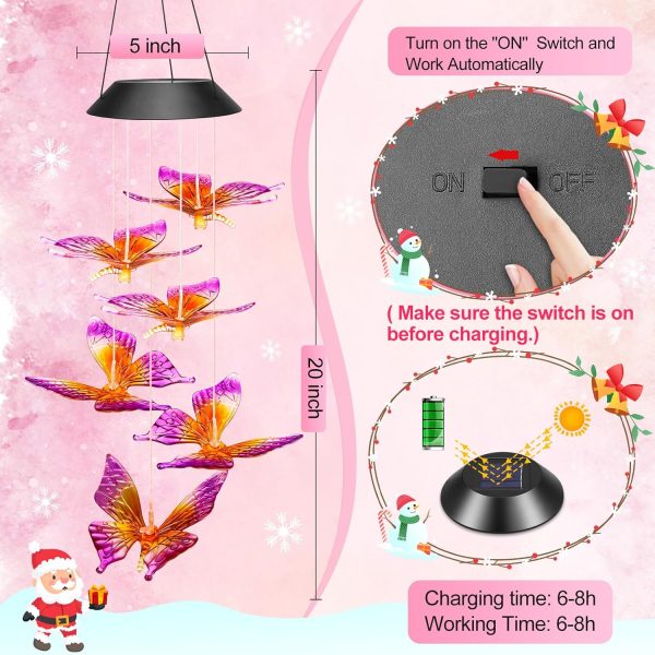producer to buyer white elephant gifts women stocking stuffers christmas solar lights outdoor gifts for mom grandma wife, winzwon butterfly wind chimes waterproof for outside garden patio yard porch decorations discounted pricing
