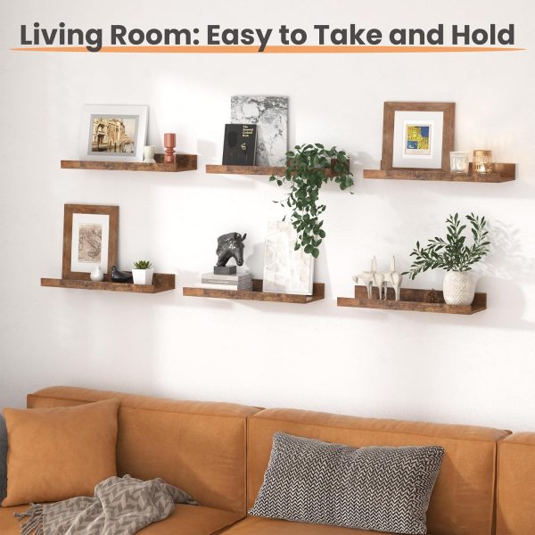 bulk purchase upsimples floating shelves for wall, wall shelves for decor storage set of 6, wall mounted wood shelves for bedroom, living room, bathroom, kitchen, picture ledge shelves, brown trade price