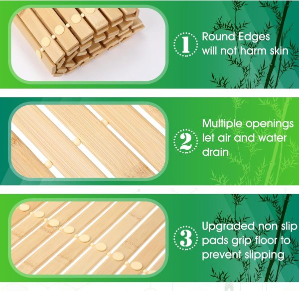 manufacturer direct bamboo bath mat large long wood bath mat,16x48 inch non slip bamboo shower floor mat wooden bathroom mat for bathtub,spa,door,sauna or outdoor (natural slat) trade price