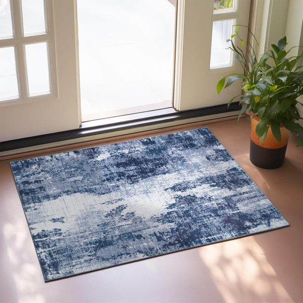 global sourcing modern washable area rug, 2x3 navy and grey small bath rug soft non-slip abstract entryway mat, indoor floor mat accent carpet for bathroom enterance oem/odm services