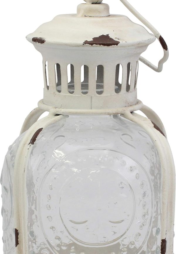 custom wholesale stonebriar antique worn white metal candle lantern, use as decoration for birthday parties, a rustic wedding centerpiece, or create a relaxing spa setting, for indoor or outdoor use oem/odm services