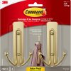 competitive pricing command large satin brass double hooks, 2 hooks and 2 command strips, damage free hanging wall hooks with adhesive strips, coat hooks for hanging christmas decorations, holds up to 4 lb one-stop wholesale