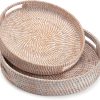 wholesale direct coffee table tray round rattan ottoman tray woven serving trays with handles for home and kitchen decorative white (large 14 inch x 2.8 inch) bulk purchase at factory prices